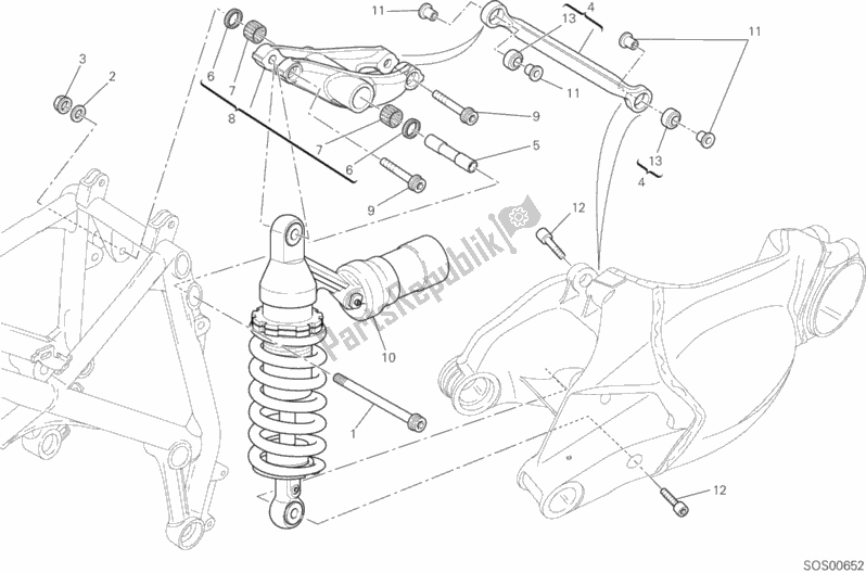 All parts for the Rear Shock Absorber of the Ducati Superbike 848 EVO 2012